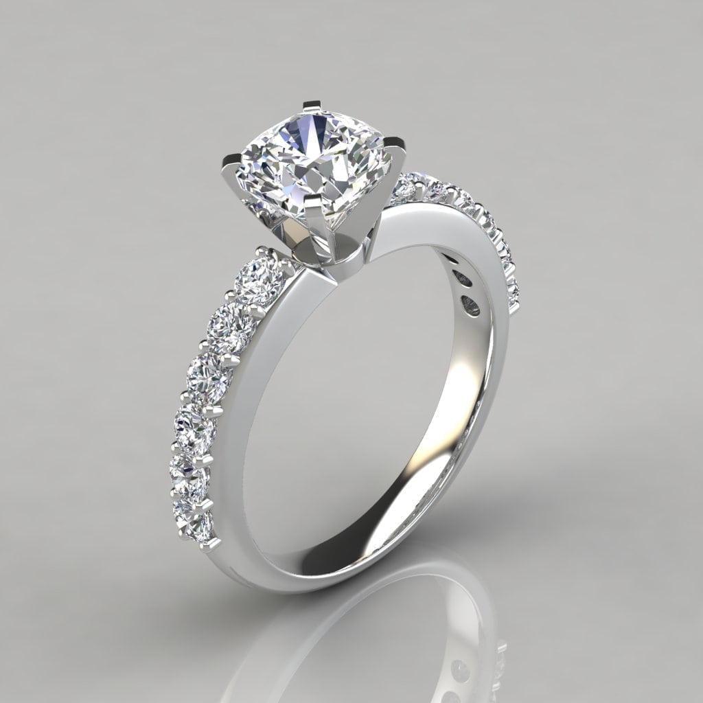 Shared Prong Cushion Cut Moissanite Engagement Ring | Forever Moissanite