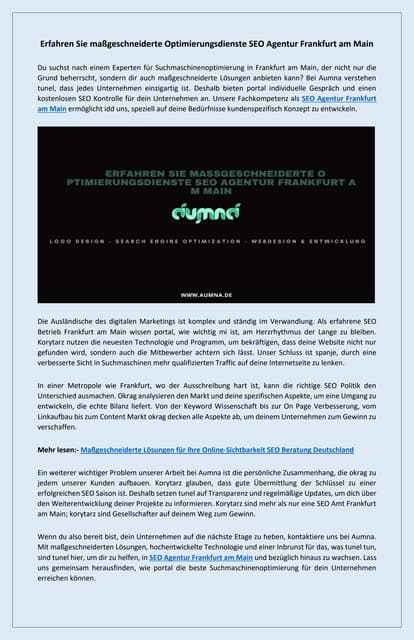 Erfahren Sie mabgeschneiderte Optimierungsdienste SEO Agentur Frankfurt am Main | PDF