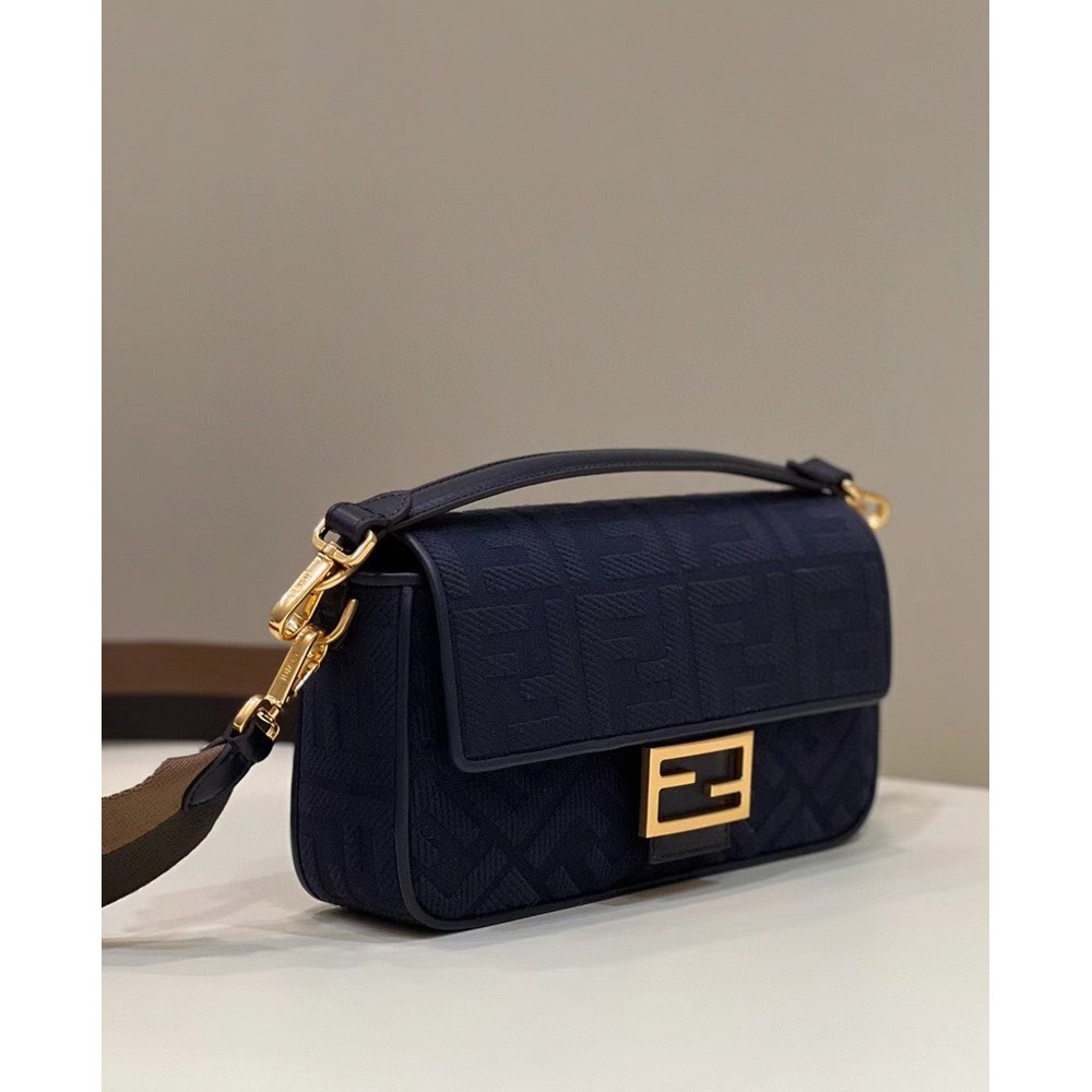 Fendi Medium Baguette Bag In Blue FF Canvas IAMBS241349 Outlet Sales