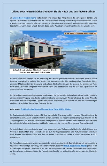 Urlaub Boot mieten Müritz Erlebnisse für Gruppen und Paare | PDF