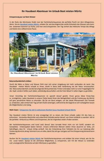 Flexibel und bequem Hausboot mieten Müritz | PDF