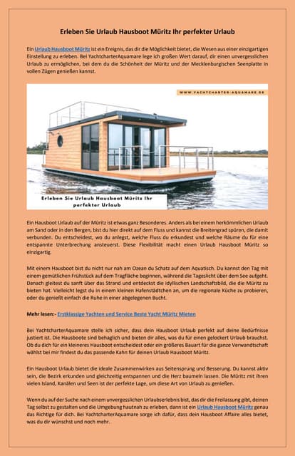 Erholung pur mit Urlaub Hausboot Müritz und der Natur nahe sein | PDF