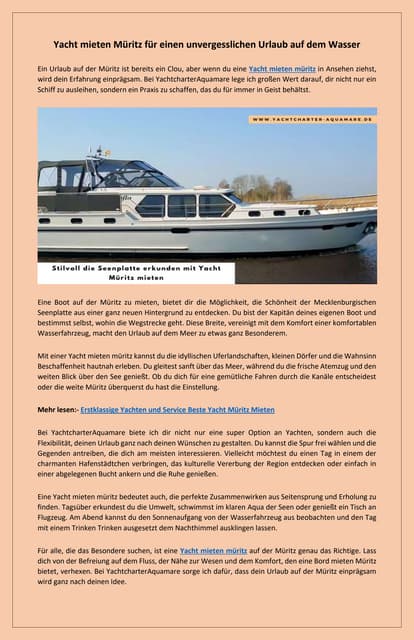 Luxus Yacht mieten Müritz bei Yachtcharter Aquamare | PDF