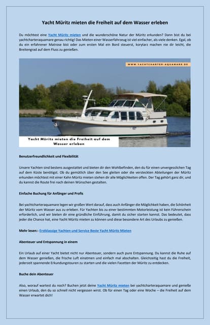 Exklusive Yacht Müritz mieten unvergessliche Momente genießen | PDF