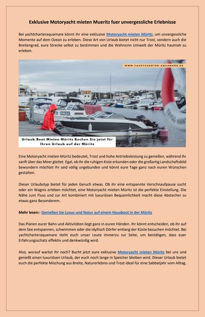 Motoryacht mieten Müritz und luxuriöse Tage auf dem Wasser erleben | PDF