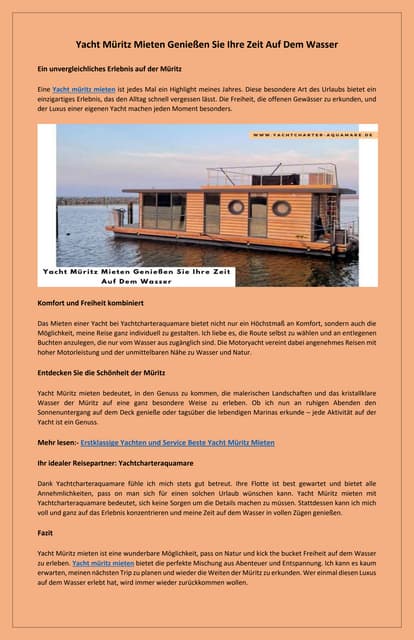 Genießen Sie Yacht Müritz Mieten Für Einzigartige Erlebnisse | PDF