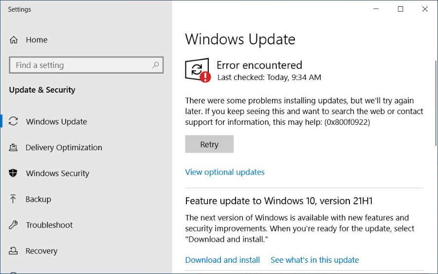 How to fix Windows Update Error Code 0x800f0922