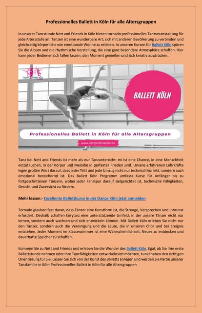 Ballett in Koeln Professionelles Training und Spaß fuer alle | PDF