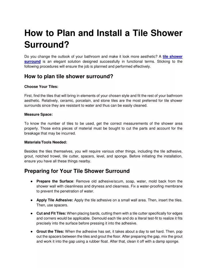 PPT - How to Plan and Install a Tile Shower Surround PowerPoint Presentation - ID:13649112