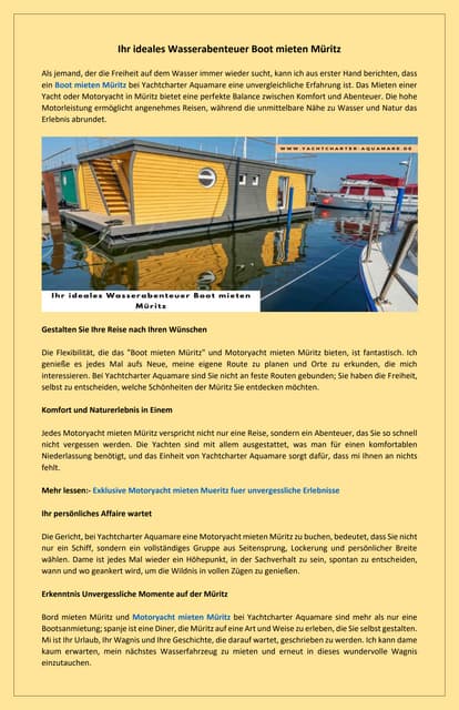 Boot mieten Müritz Entdecken Sie versteckte Buchten und Strände | PDF