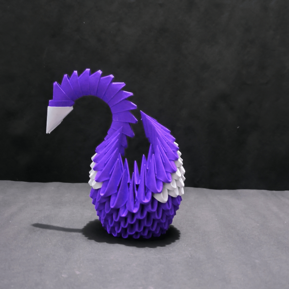 Elegant 3D Origami Swan Sculpture - Purple and White - Tulsi Origami