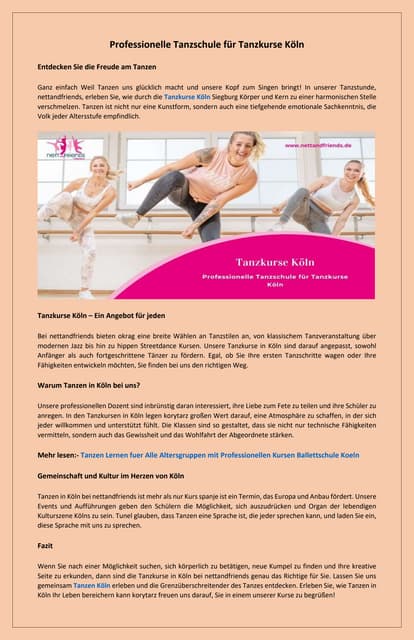 Tanzkurse Koeln Professionelle Tanzschule fuer Alle Tanzniveaus und Altersgruppen | PDF