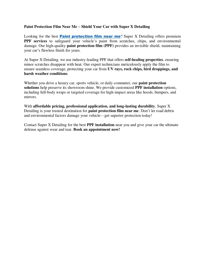 PPT - Paint Protection Film Near Me – Shield Your Car with Super X Detailing PowerPoint Presentation - ID:14007175